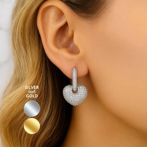 "Violet" 4 in 1 Pearl Heart Hoop Earrings - Picture 4 of 5